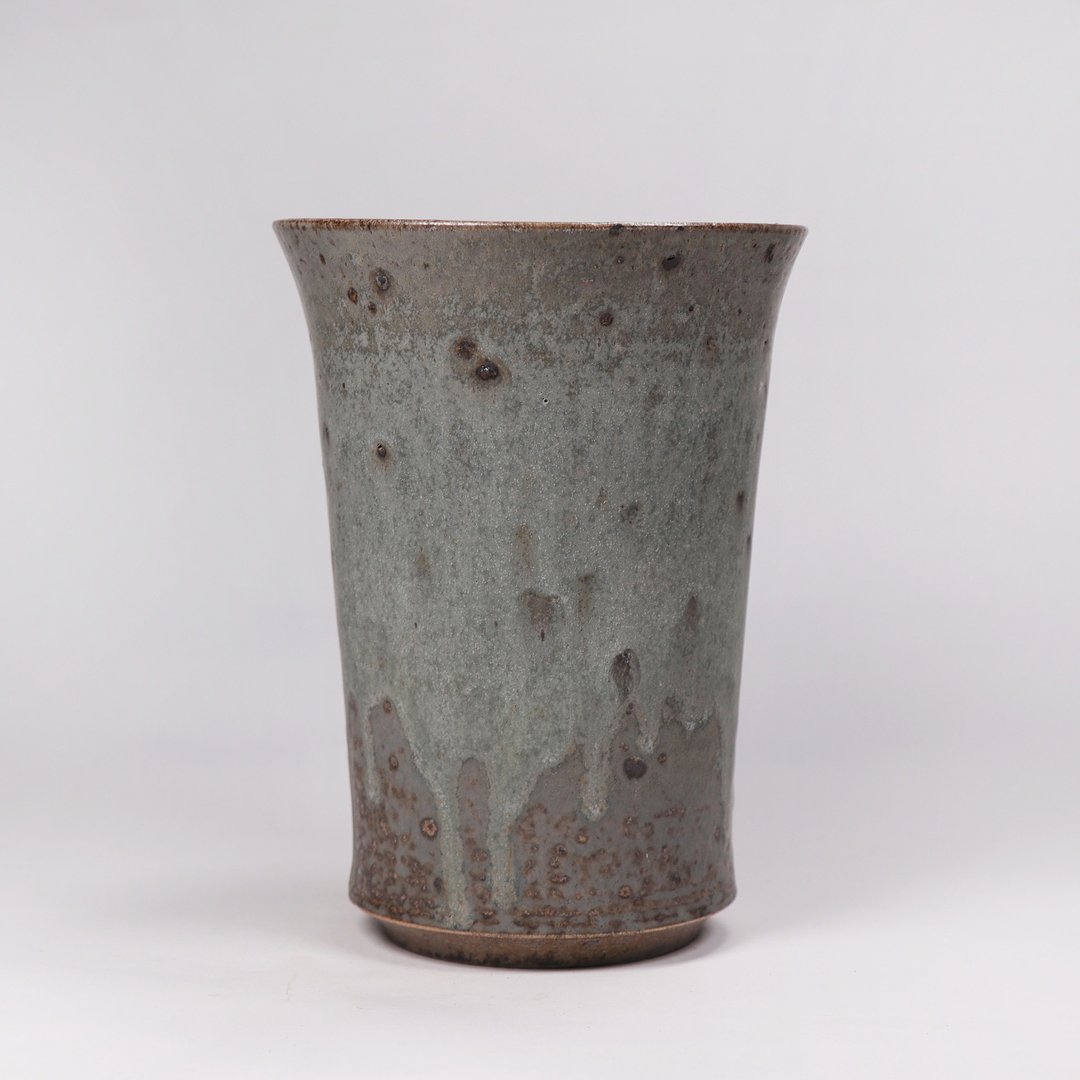 明芽窑 l 柴烧原矿铁斑灰釉花器花瓶 陶器 陶艺品 H5 - 花瓶/陶器 - 陶 灰色