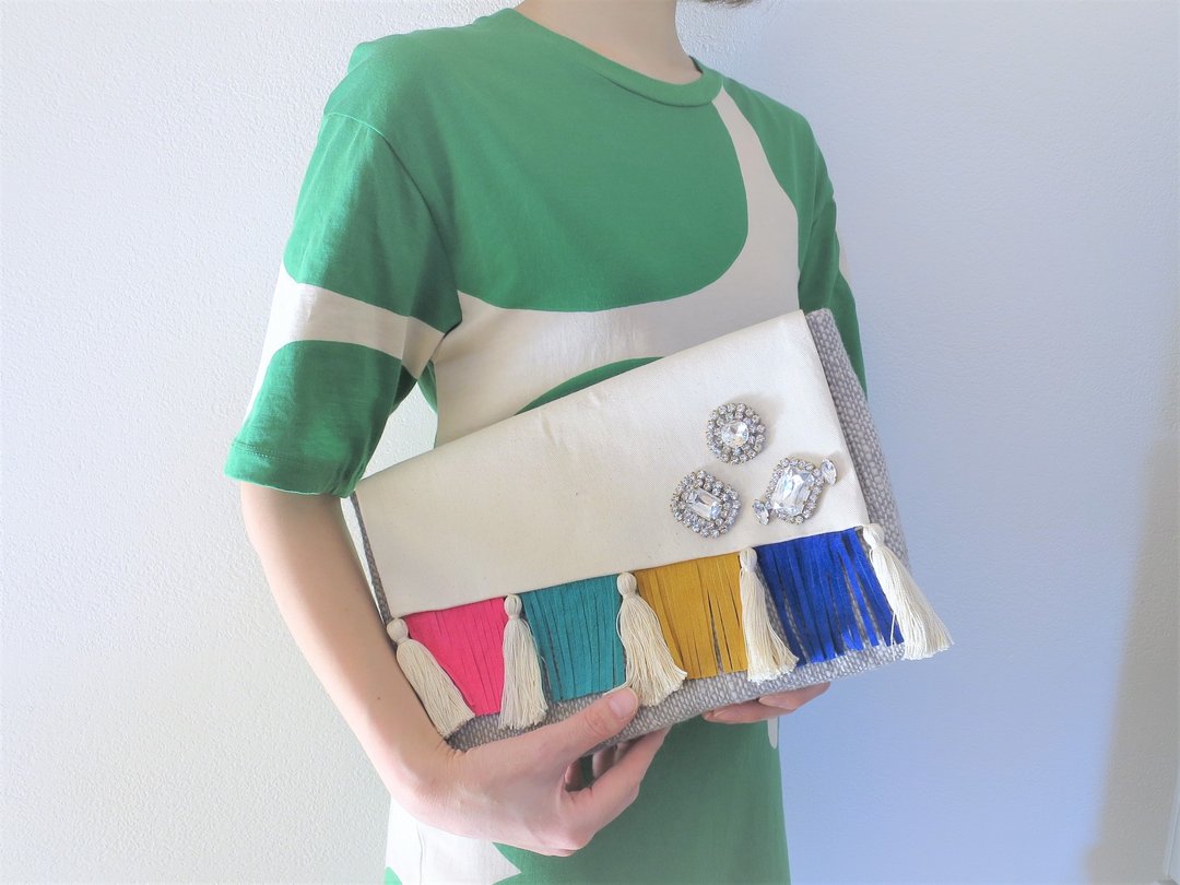Clutch bag vintage Bijou &amp; fringe vintage bijou clutch bag <CBG-RB4> - 其他 - 棉．麻 多色