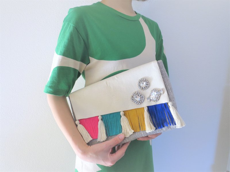 Clutch bag vintage Bijou & fringe vintage bijou clutch bag <CBG-RB4> - 其他 - 棉．麻 多色