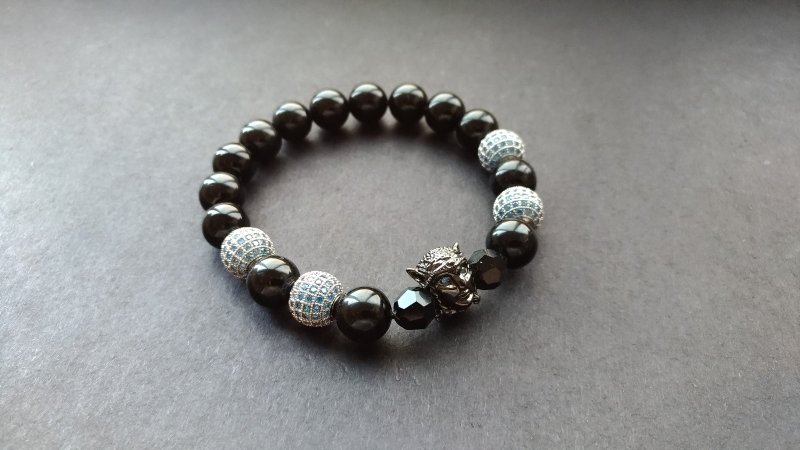 (定制化礼物)精灵女-黑碧玺X施华洛世奇水晶X黄铜手链 - 手链/手环 - 水晶 黑色