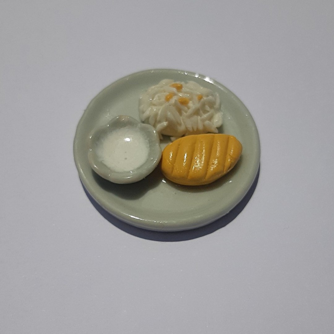 Mango sticky rice Thai dessert Food Miniature Dollhouse collectible decorate - 摆饰 - 粘土 黄色