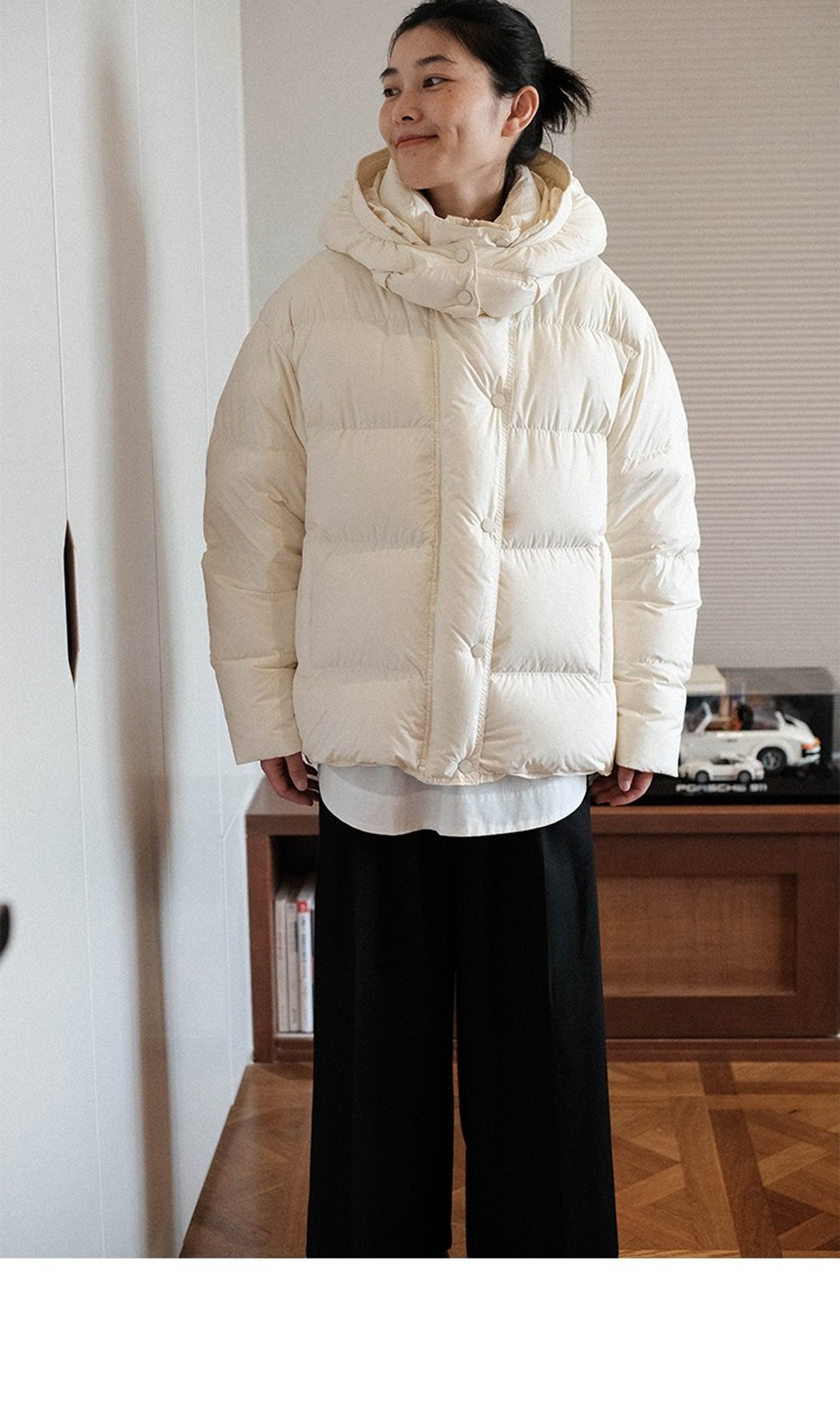 加厚白鸭绒可拆卸连帽羽绒服 - 女装休闲/机能外套 - 其他材质 
