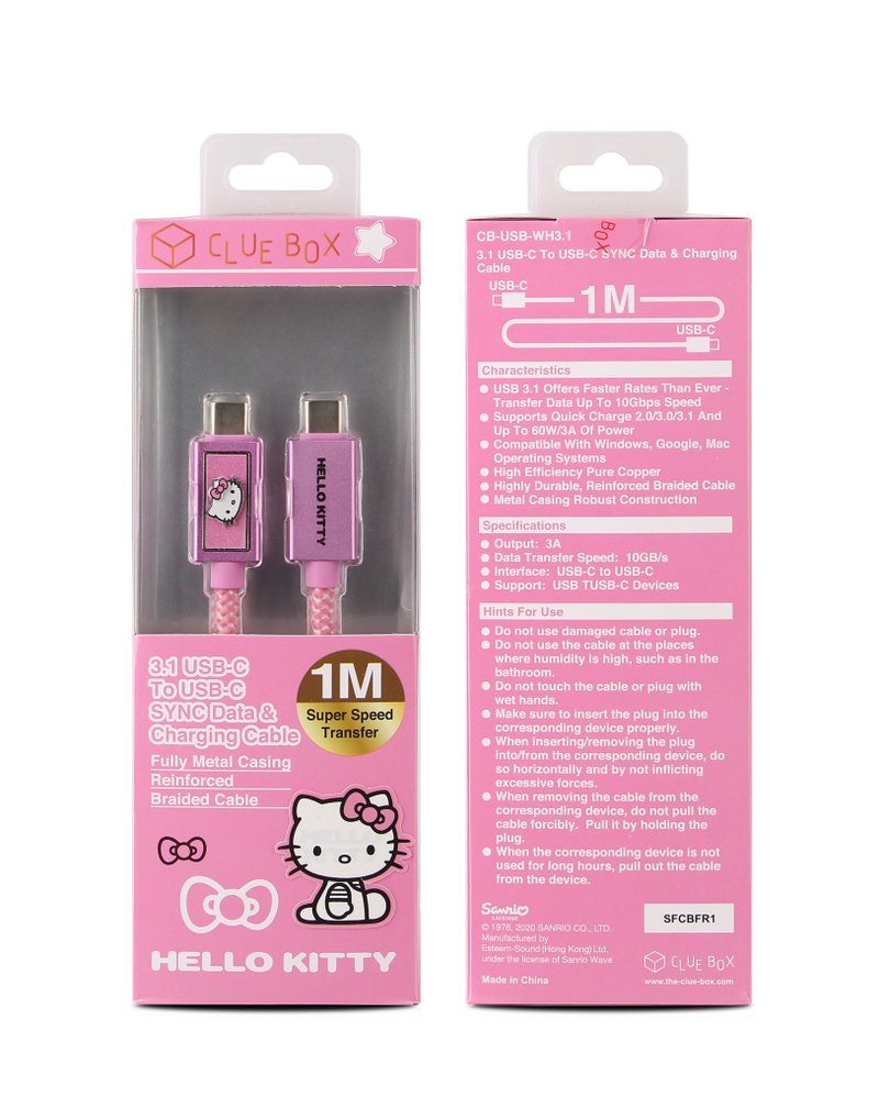 USB-C 转 USB-C 同步数据和充电线 - Hello Kitty - 电脑配件 - 塑料 粉红色