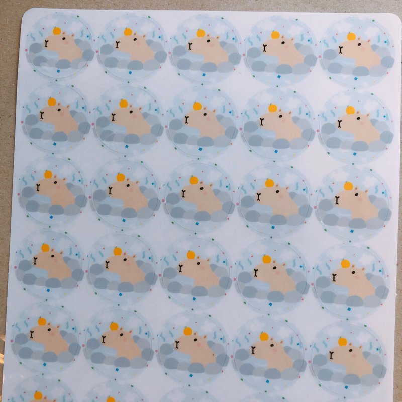 水豚 圆形贴纸 透明贴纸 30枚 - 贴纸 - 纸 白色