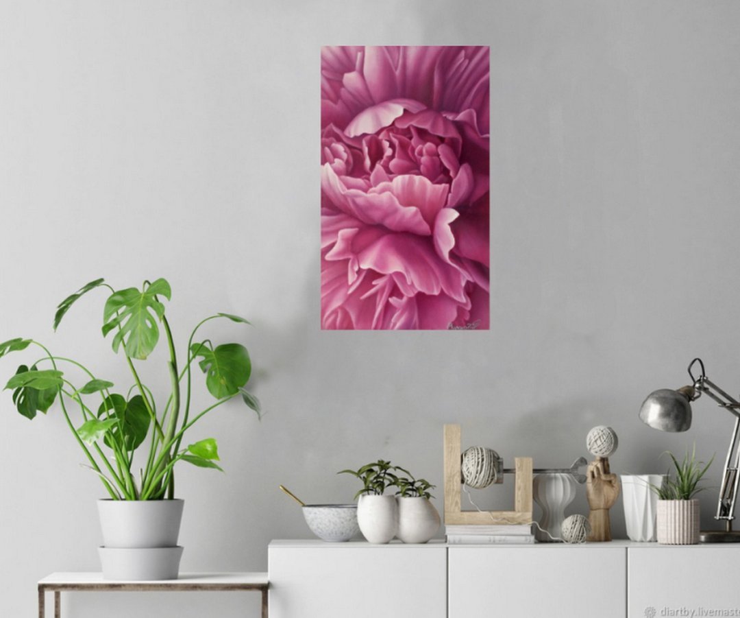 粉红牡丹画原创花艺设计窄画布客厅现代花艺植物墙艺术 - 墙贴/壁贴 - 其他材质 