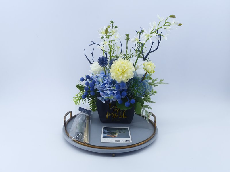 石斛大理花纸袋香氛花礼/拟真花/礼物/桌花/永不凋零/布置/新居 - 植栽/盆栽 - 其他材质 蓝色