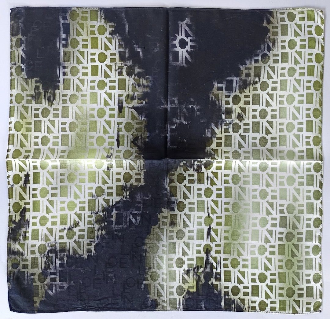 Celine 古着丝巾 抽象艺术美学 奢华缇花 23 x 22 英寸 - 手帕/方巾 - 棉 卡其色