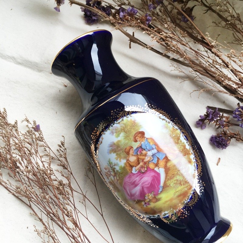 法国LIMOGES CASTEL 22K金罗密欧与茱丽叶花瓶 - 植栽/盆栽 - 瓷 蓝色