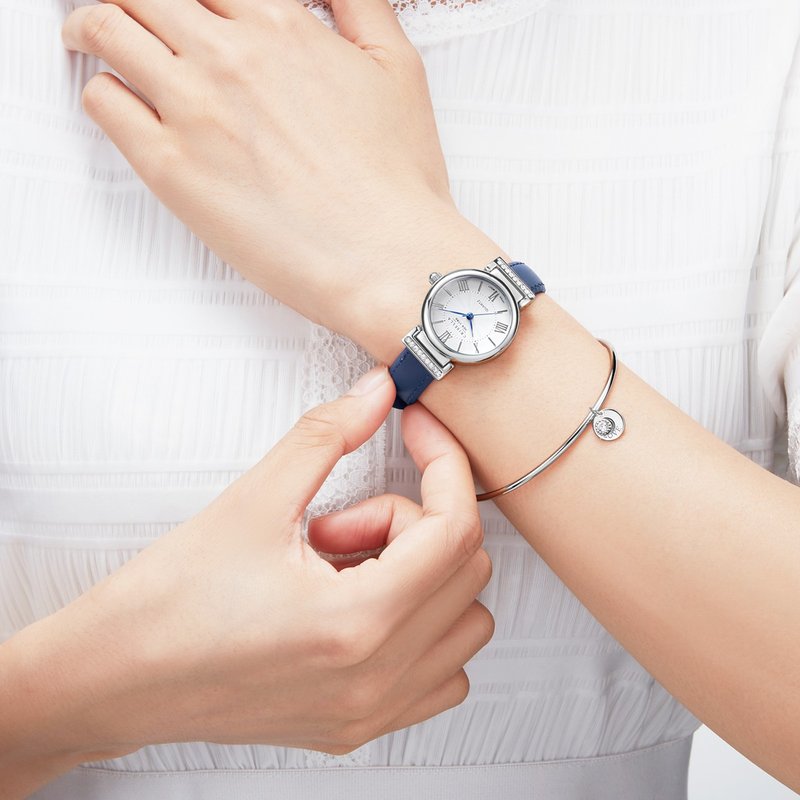 优雅复古镶水晶真皮女士手表手镯套装 - 女表 - 其他金属 多色