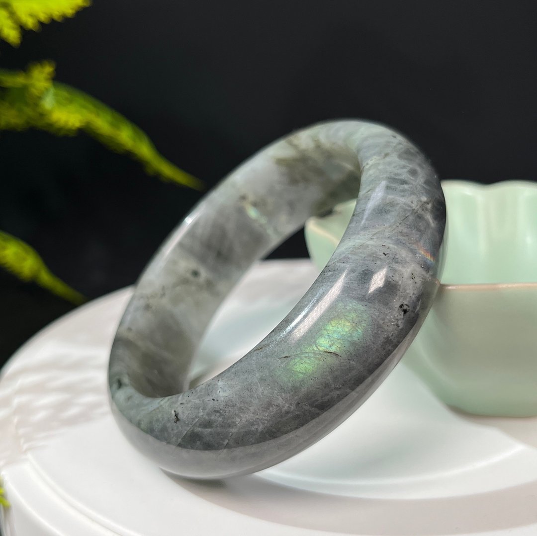 优质灰拉长石手镯57MM 彩虹星光蓝猫眼 月光石水晶手环 静谧温婉 - 手链/手环 - 水晶 