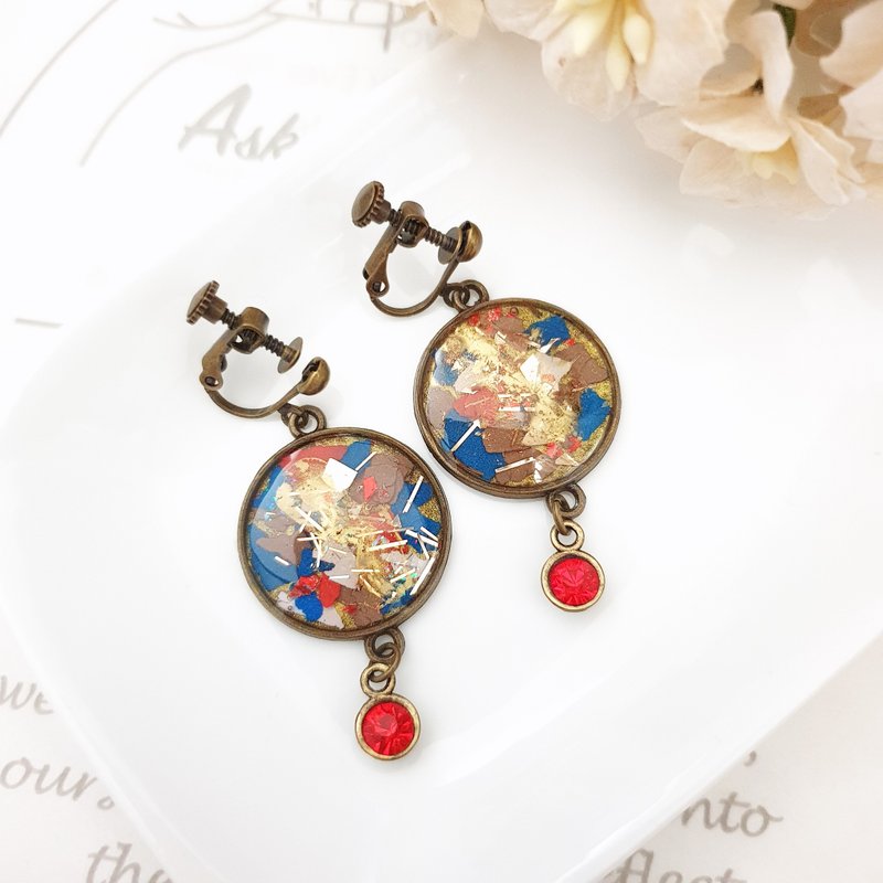 寻踪。螺旋式耳夹  K金耳勾 /// 垂坠式耳环 - 耳环/耳夹 - 树脂 红色