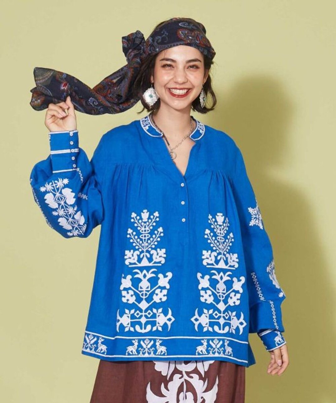 【热门预购】印度刺绣图腾 亚麻长袖上衣(2色)ITJ-3704 - 女装 T 恤 - 棉．麻 