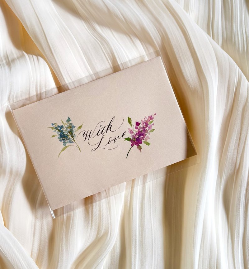 手绘花朵信封 With Love 英文书法信封 - 卡片/明信片 - 纸 紫色