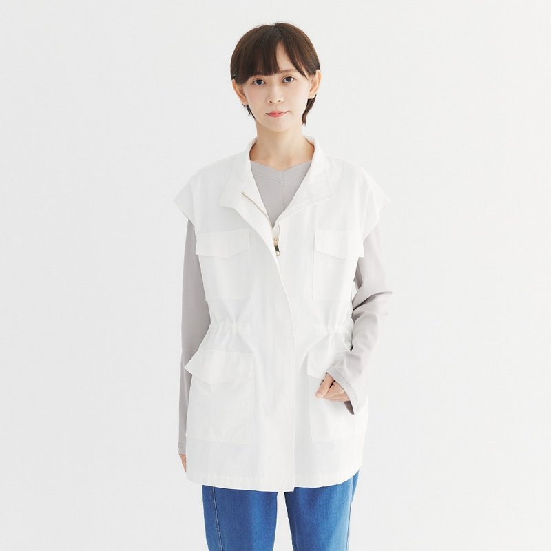 【Simply Yours】内抽绳缩腰工装背心外套 白F - 女装背心 - 棉．麻 白色