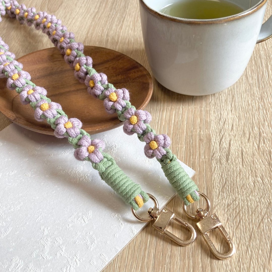 【定制化】四瓣小花花手机挂绳 手工编织 电话绳 - 挂绳/吊绳 - 棉 