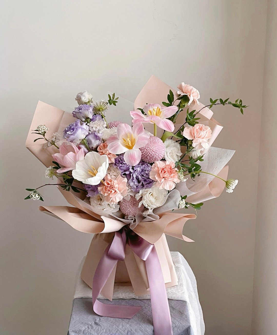 【鲜花】淡雅粉紫色康乃馨郁金香鲜花花束 - 其他 - 植物．花 粉红色