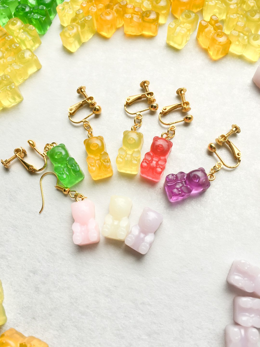 小熊软糖耳环グミベア gummy bears 甜点饰品 单支 - 耳环/耳夹 - 树脂 多色