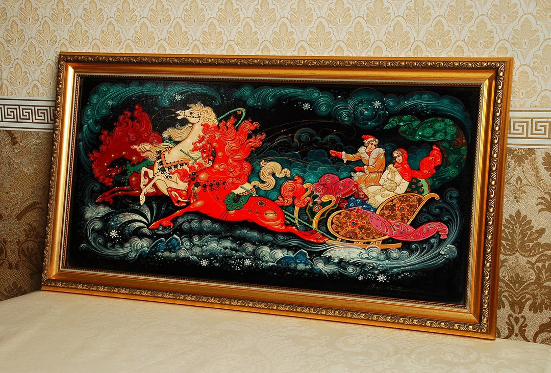 三匹马漆墙艺术帆布带框俄罗斯盒子圣诞礼品包装 - 墙贴/壁贴 - 其他材质 