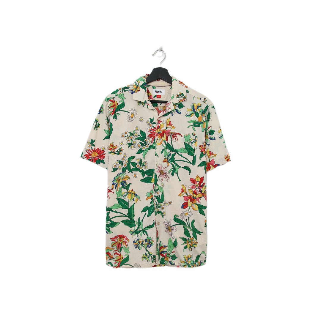 Back to Green-短袖花衬衫 tommy彩色花草  ss-51//vintage shirt - 男装衬衫 - 棉 
