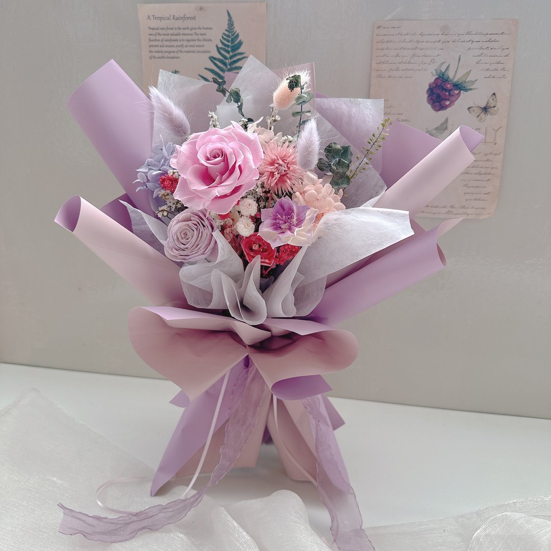 新品 | 美好时光、永生玫瑰、永生花花束、520 花束 - 干燥花/捧花 - 植物．花 多色