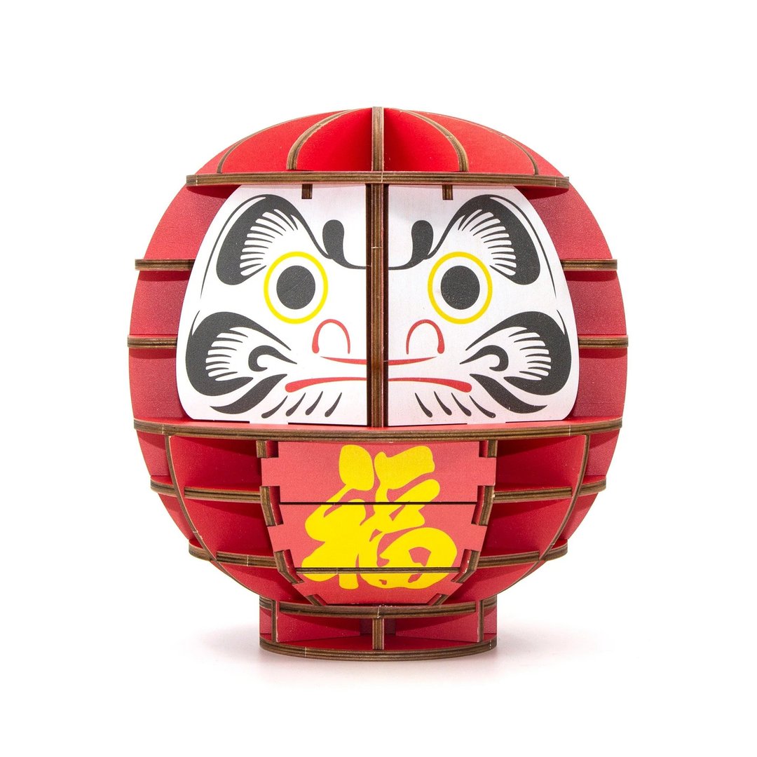 Jigzle 3D木拼图 - 彩色达摩 | 许愿祈求 招财 办公室小物 - 拼图 - 木头 红色