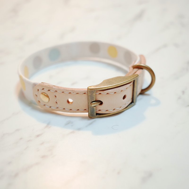 狗 项圈 M号 粉嫩珍珠 奶茶色 附铃铛 可加购吊牌 - 项圈/牵绳 - 棉．麻 
