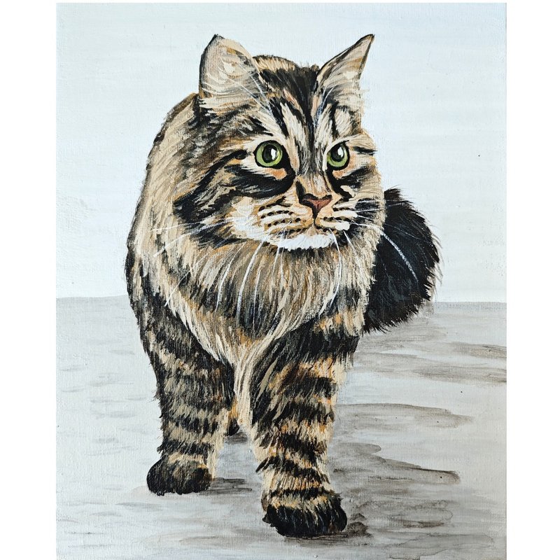 RinaArtSK创作的原创丙烯缅因猫油画动物肖像  画布材质 - 墙贴/壁贴 - 其他材质 多色