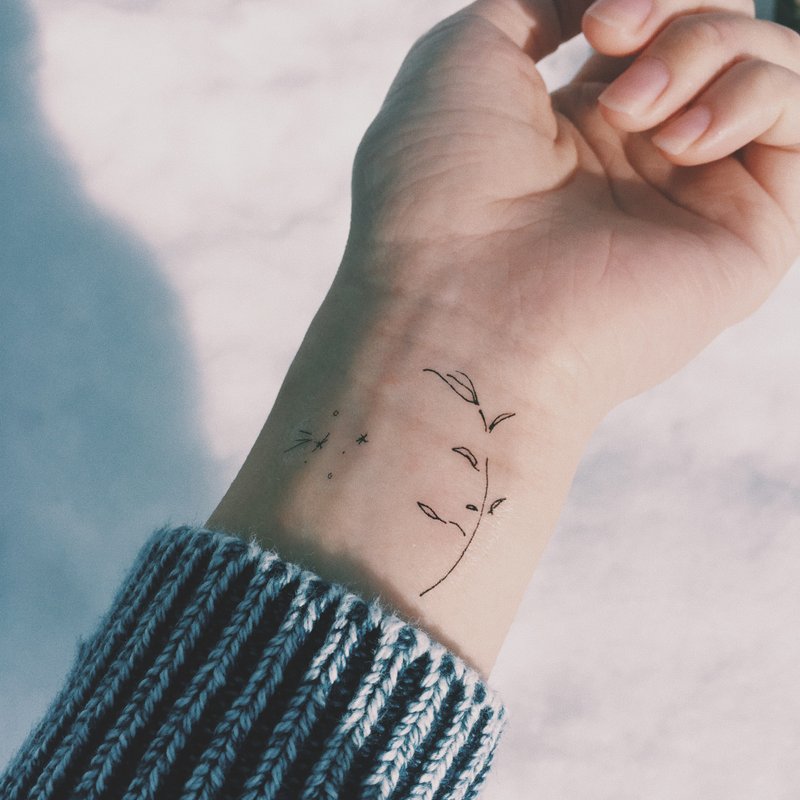 花草与流星 纹身贴纸 - 纹身贴 - 纸 黑色