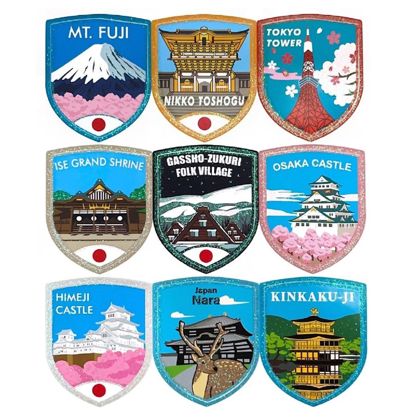 炫彩系列日本 一套9张 金银五彩葱贴纸 环游世界 国家城市风 - 贴纸 - 纸 多色