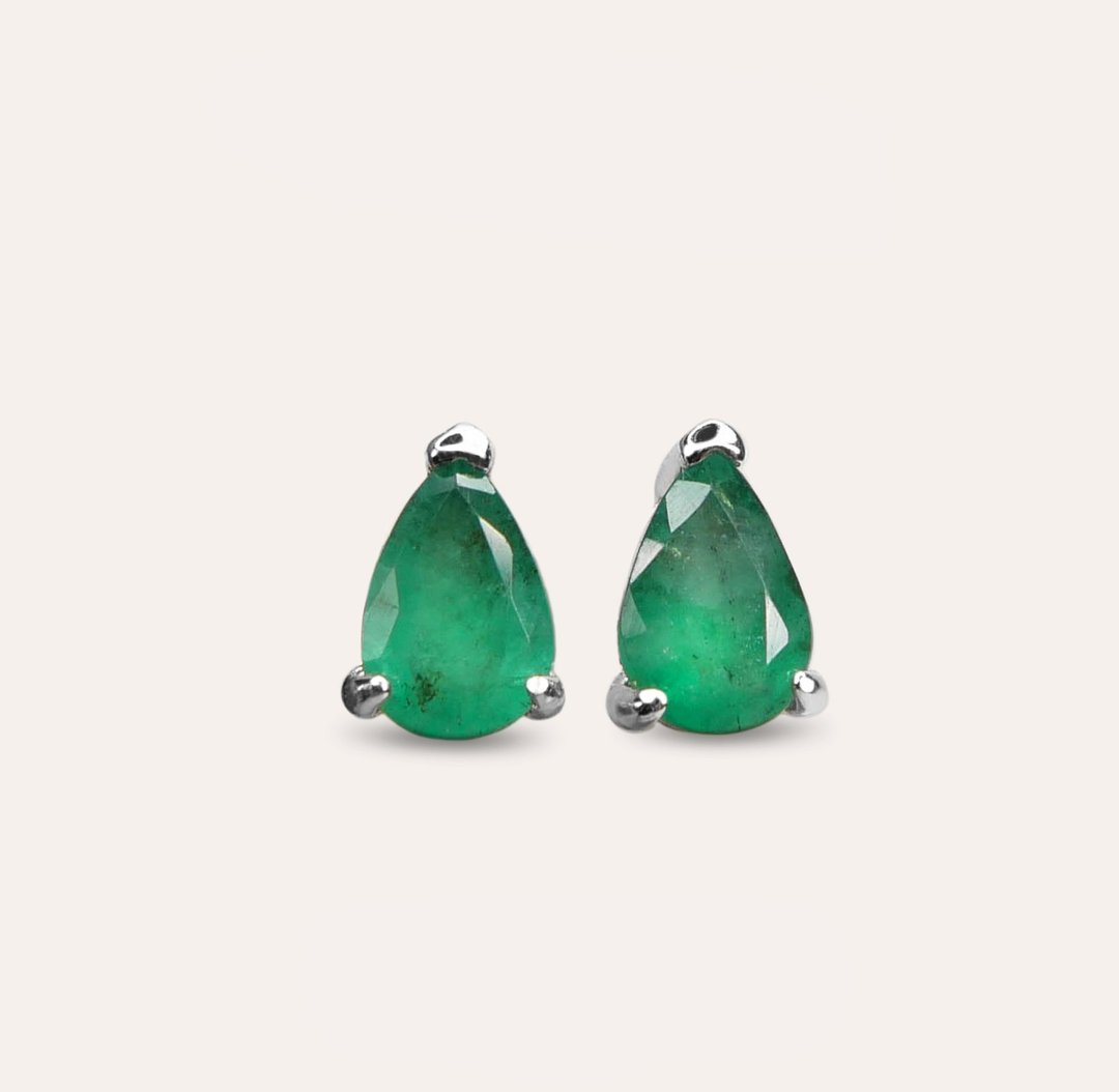 AND 祖母绿 绿色 水滴 5*7mm 耳环 经典系列 Pear E 天然宝石 珠 - 耳环/耳夹 - 银 绿色