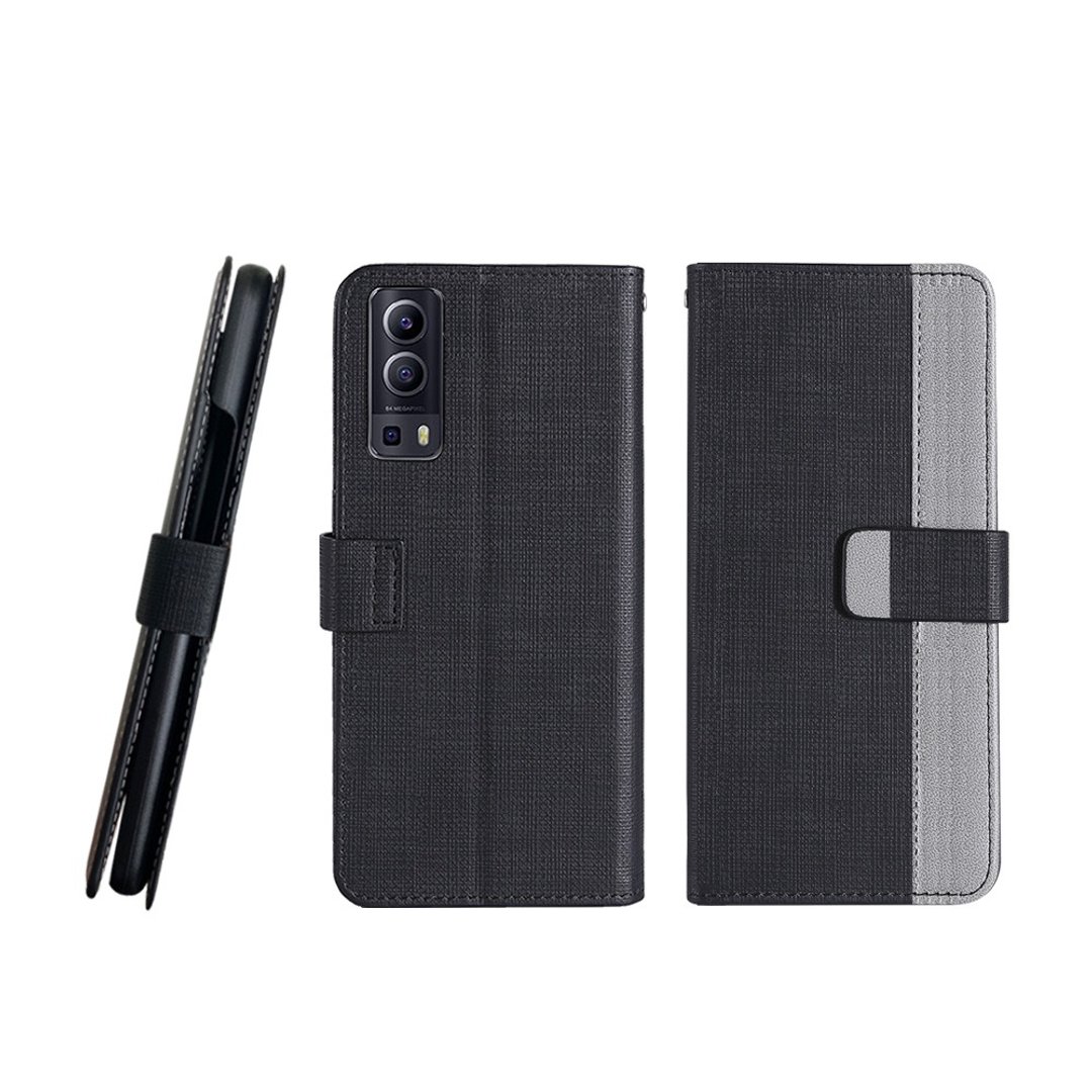CASE SHOP vivo Y72/Y52(5G) 前插卡侧立式皮套-黑 - 手机壳/手机套 - 人造皮革 黑色