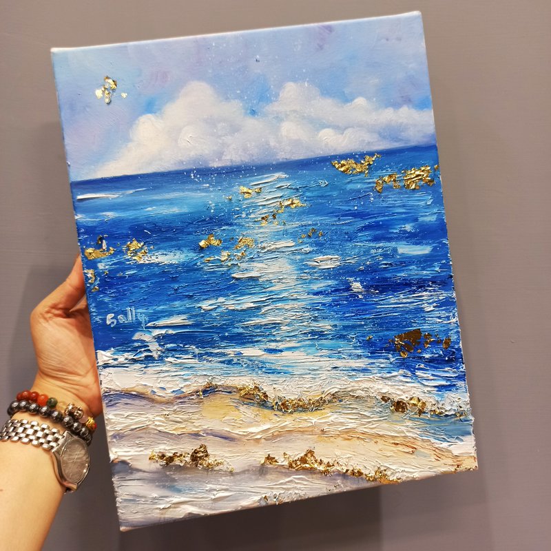油画刮刀金箔画-海洋  母亲节 毕业 情人节 新年礼 礼物 压克力彩 - 插画/绘画/写字 - 棉．麻 