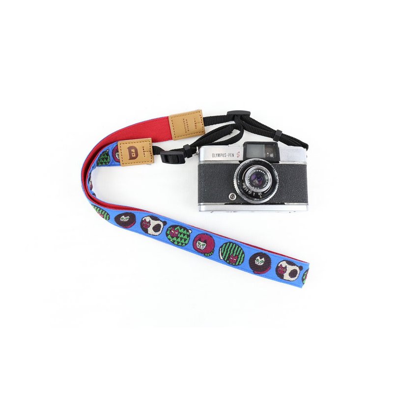 【RAPYARN RIBBON】圆圆喵提落织带相机背带 蓝 - 相机背带/脚架 - 其他人造纤维 蓝色