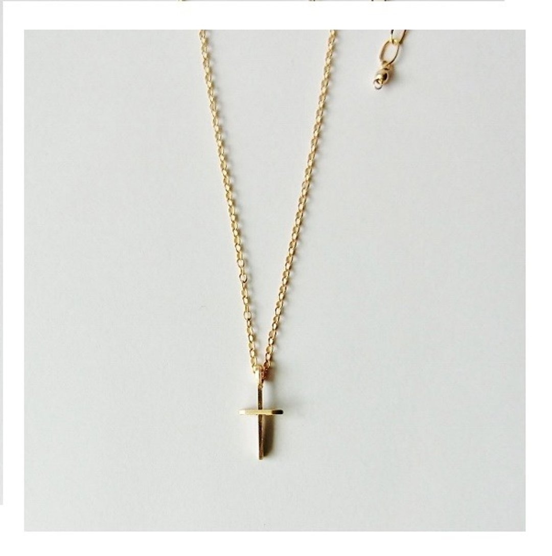 Mini Cross Necklace 14KGF - 项链 - 其他金属 金色