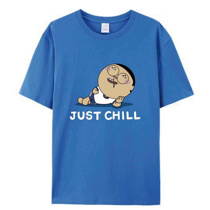 CHILL / 插画T恤  T-SHIRT  夏季短袖 纯棉 上衣 - 男装上衣/T 恤 - 棉．麻 蓝色