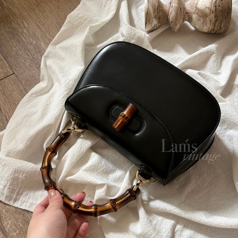 中古Gucci 黑金竹节南瓜包手提斜背两用包 - 手提包/手提袋 - 真皮 黑色