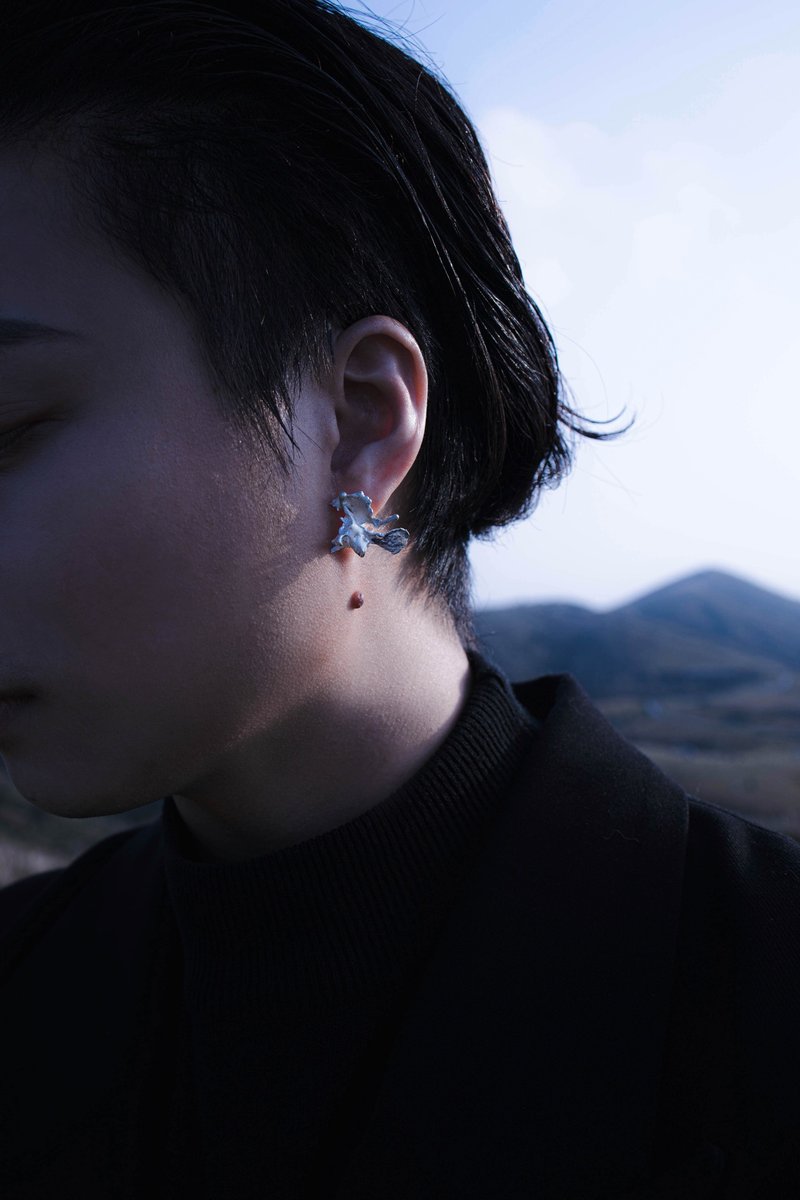 重组系列・心 | 925 silver earrings - 耳环/耳夹 - 纯银 银色