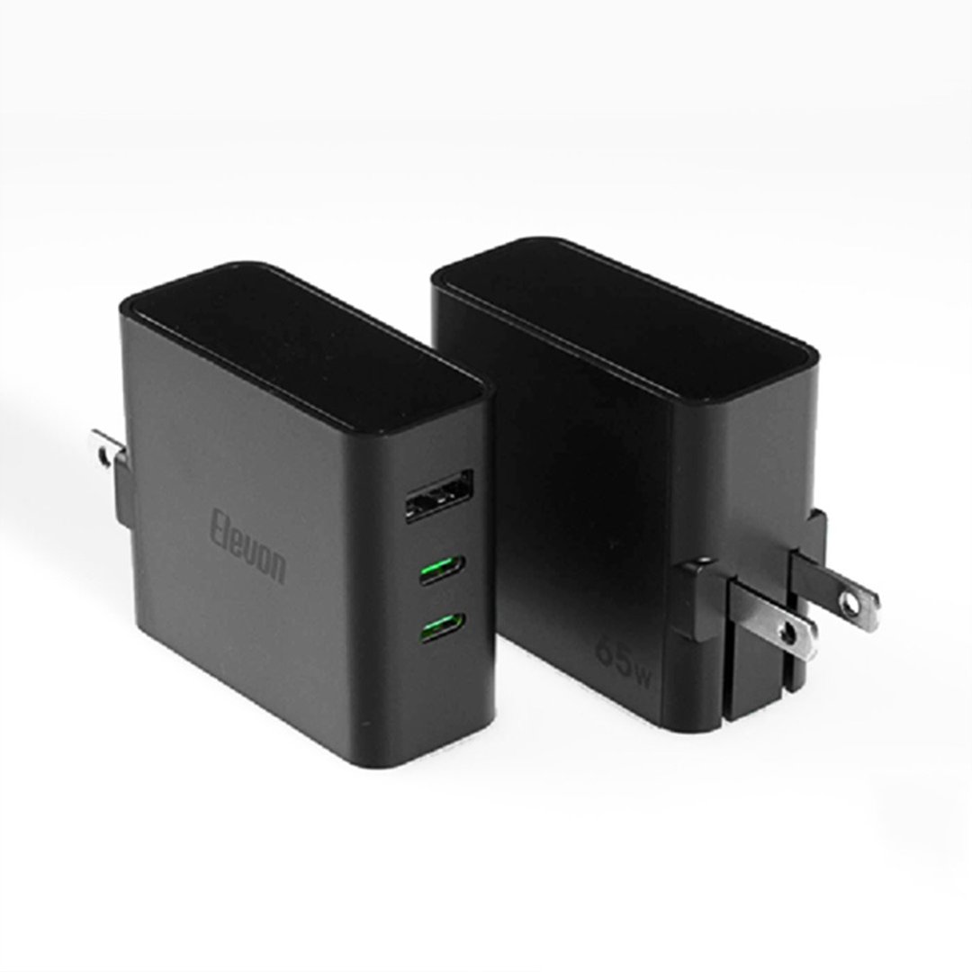 GaN氮化镓65W 三接口USB-A+USB-C+USB-C/PD电源供应器 / 充电组 - 充电宝/传输线 - 塑料 黑色