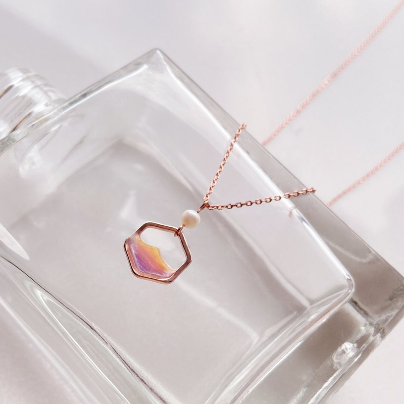 日出系列 | 日出六角珍珠项链 - 项链 - 树脂 粉红色