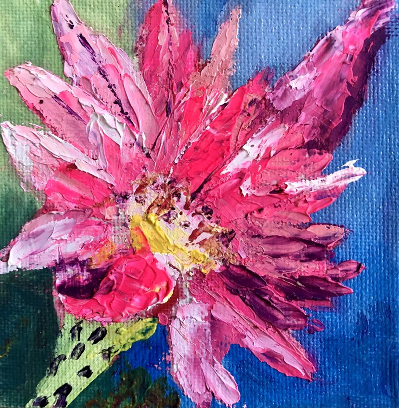 Flower Painting, Blooming cactus, Framed oil painting, Hand painted - 墙贴/壁贴 - 棉．麻 