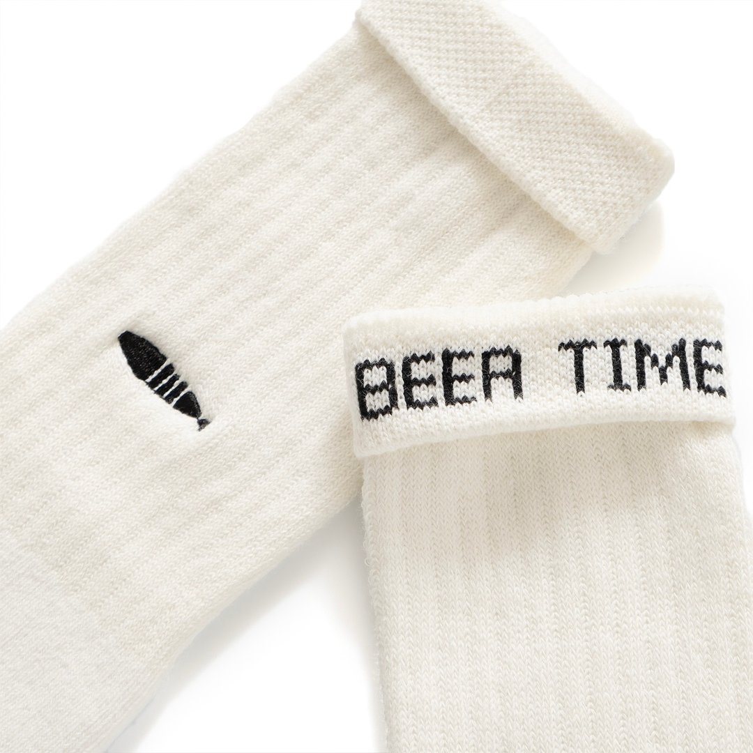 【简约百搭】Beer Time 字句卷边袜 (SK077) - 袜子 - 棉 白色