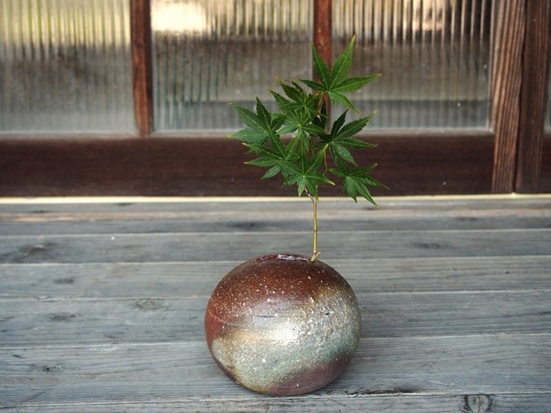 Bizen to put in one wheel 【Tama · Large】 _h2-042 - 植栽/盆栽 - 陶 咖啡色