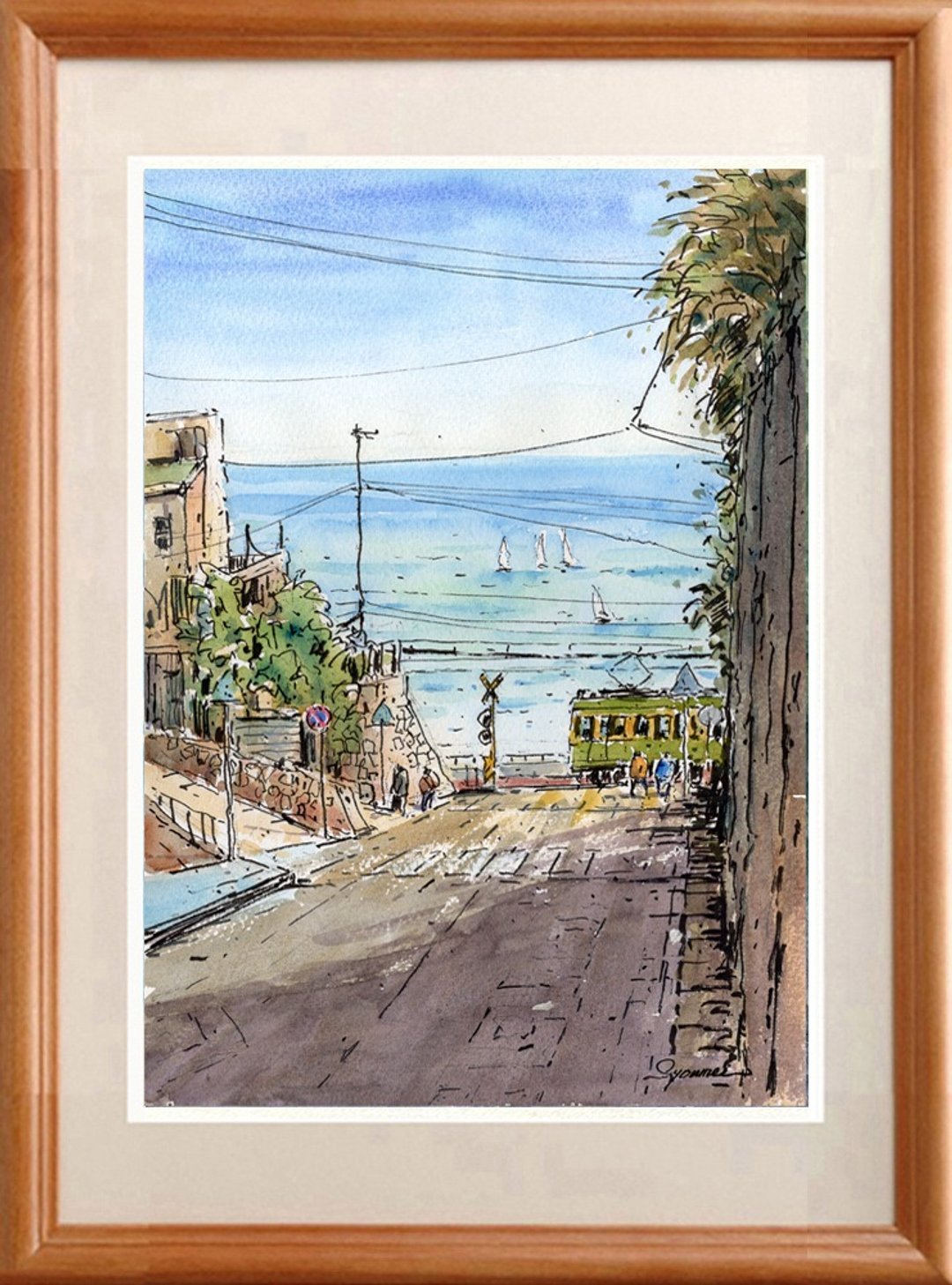 水彩画原画 江之电 好天气・七里滨的海 - 海报/装饰画/版画 - 纸 蓝色