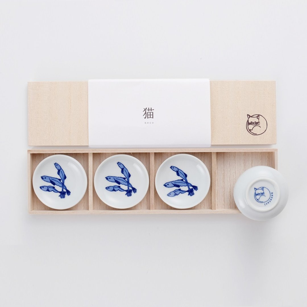 石丸波佐见烧 - 小鱼干豆皿礼盒(4件组) - 浅碟/小碟子 - 瓷 白色