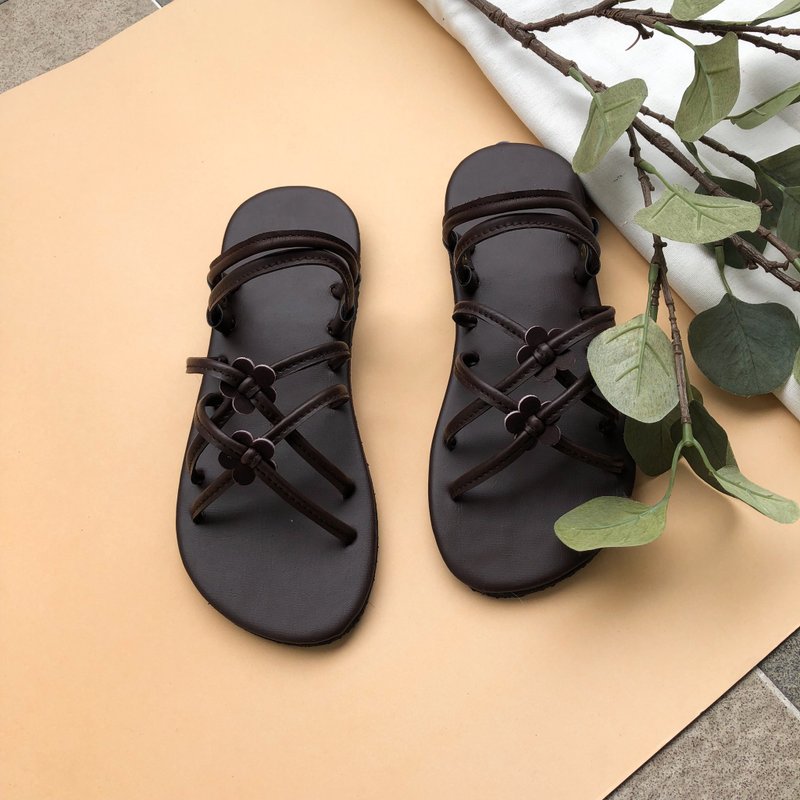 Simple Sling Back sandal brown leather shoe boho bohemian shoe summer sandal - 其他女款皮鞋 - 真皮 咖啡色