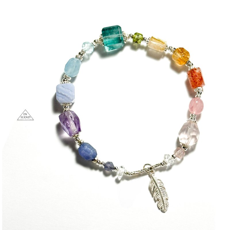 原矿彩虹-收藏系.天然矿石-纯银设计款手链-羽毛款 - 手链/手环 - 水晶 多色