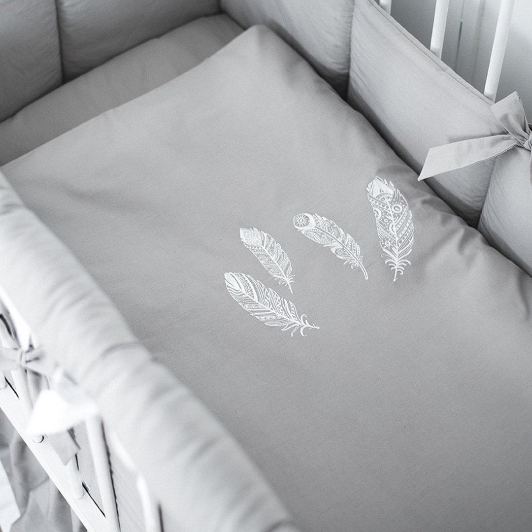 Newborn neutral gender bedding set – monogrammed bedding - gray nursery - 婴儿床上用品 - 棉 灰色