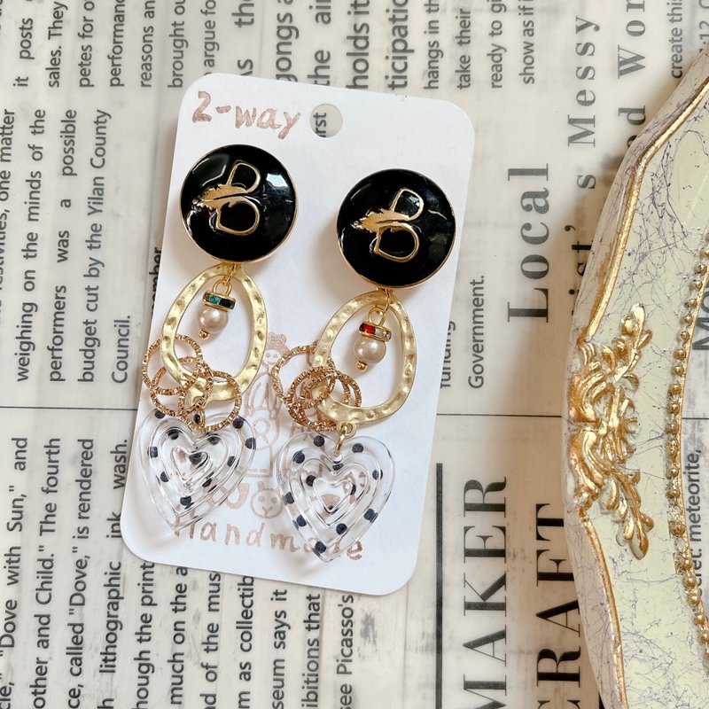 wow handmade 黑胶情书 复古钮扣耳环 2way设计 - 耳环/耳夹 - 其他材质 