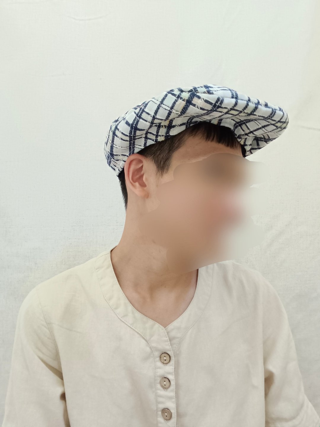 Designer collection 藏青色格纹轻毛料鸭舌帽 - 帽子 - 其他人造纤维 蓝色