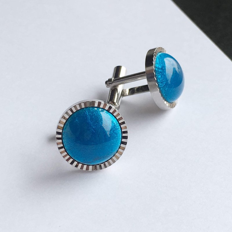 Diamond Cut [Sky Blue] Cloisonne Cufflinks Cufflinks Pure Silver Cloisonne Cloisonne - 袖扣 - 其他材质 蓝色